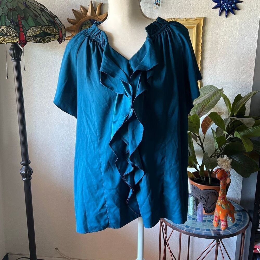 Cato Size 18/20W Teal Satin Blouse